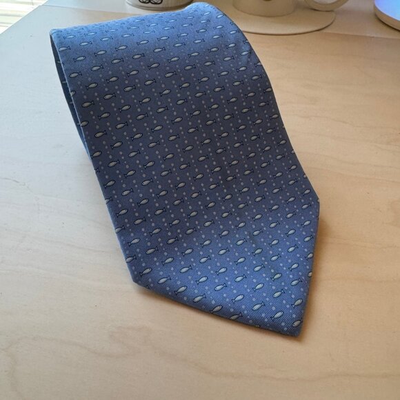 Salvatore Ferragamo Genuine Blue Fish Fishing Luxury Mens 100% Silk Tie Necktie - Picture 13 of 15